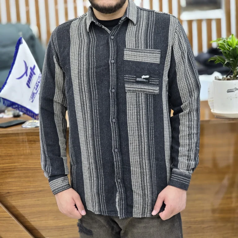 پیراهن کنفی طرحدار اسپرت مشکی ترکیبی