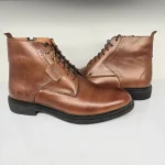 کفش نیم بوت چرم عسلی بند دار