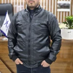 کاپشن چرم کش بافت مشکی