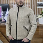 کاپشن چرم اسپرت طرحدار کرم روشن