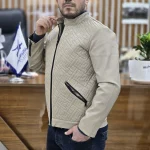 کاپشن چرم اسپرت طرحدار کرم روشن