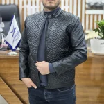 کاپشن چرم اسپرت طرحدار مشکی