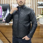 کاپشن چرم اسپرت طرحدار مشکی
