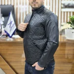 کاپشن چرم اسپرت طرحدار مشکی