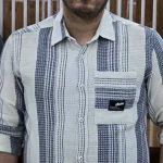 پیراهن کنفی طرحدار اسپرت سفید ابی