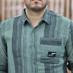 پیراهن کنفی طرحدار اسپرت سبز ترکیبی