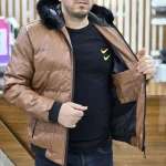 کاپشن چرم اسپرت قهوه ای
