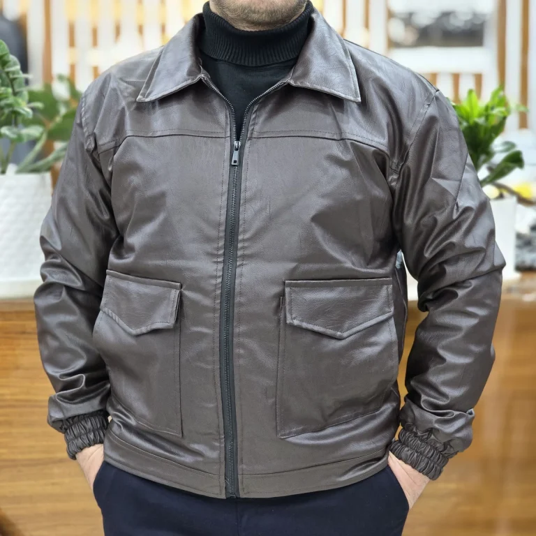 کاپشن چرم اسپرت باکسی GIESTO قهوه ای سوخته