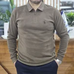 سلانیک پولو یقه دار نیم زیپ قهوه ای
