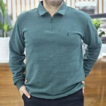 سلانیک پولو یقه دار نیم زیپ سبز یشمی