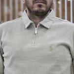سلانیک پولو یقه دار نیم زیپ کرم روشن
